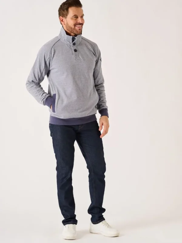 Quba & Co Navy And White Button Neck Sweatshirt - Felson Sale