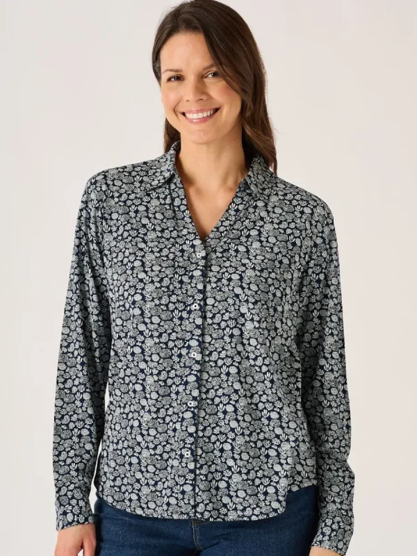 Quba & Co Navy And White Long Sleeve Nautical Print Shirt - Amina Fashion