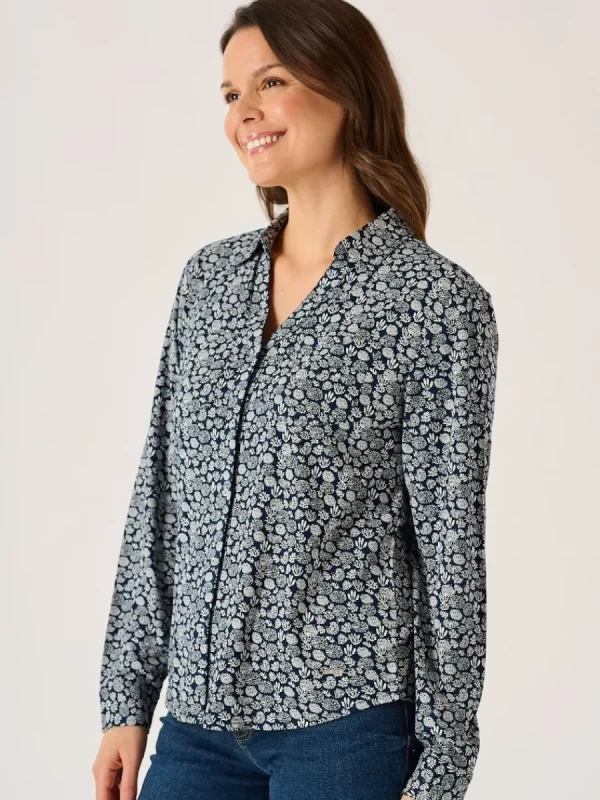 Quba & Co Navy And White Long Sleeve Nautical Print Shirt - Amina Fashion