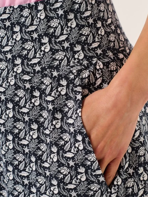 Quba & Co Navy And White Nautical Print Jersey Midi Skirt - Raye Online