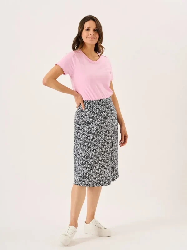 Quba & Co Navy And White Nautical Print Jersey Midi Skirt - Raye Online