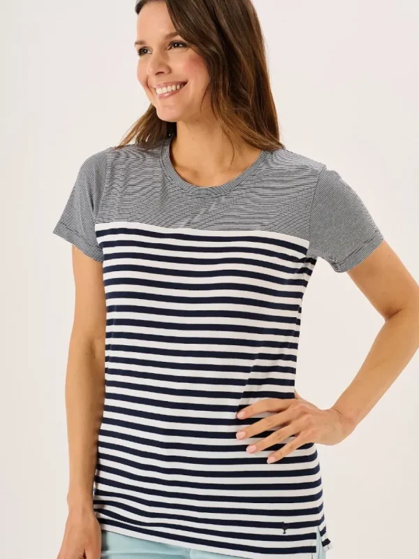 Quba & Co Navy And White Panelled Yarn Dye T-Shirt - Silva Best