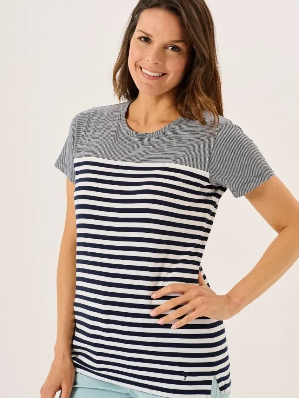 Quba & Co Navy And White Panelled Yarn Dye T-Shirt - Silva Best