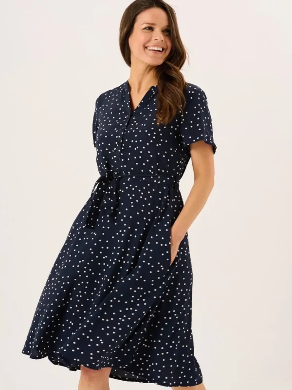 Quba & Co Navy And White Spot Fit And Flare Dress - Norah Outlet