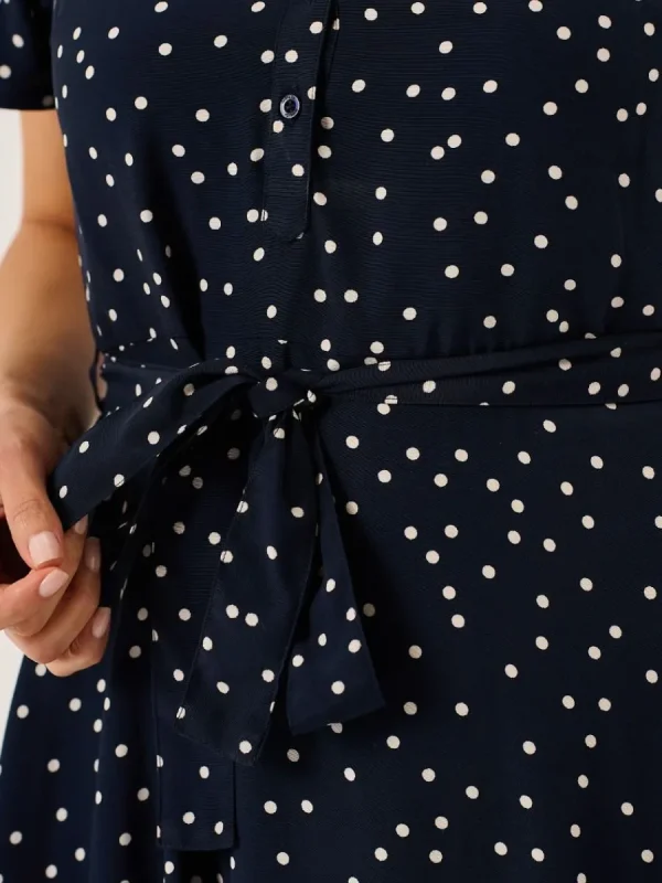 Quba & Co Navy And White Spot Fit And Flare Dress - Norah Outlet