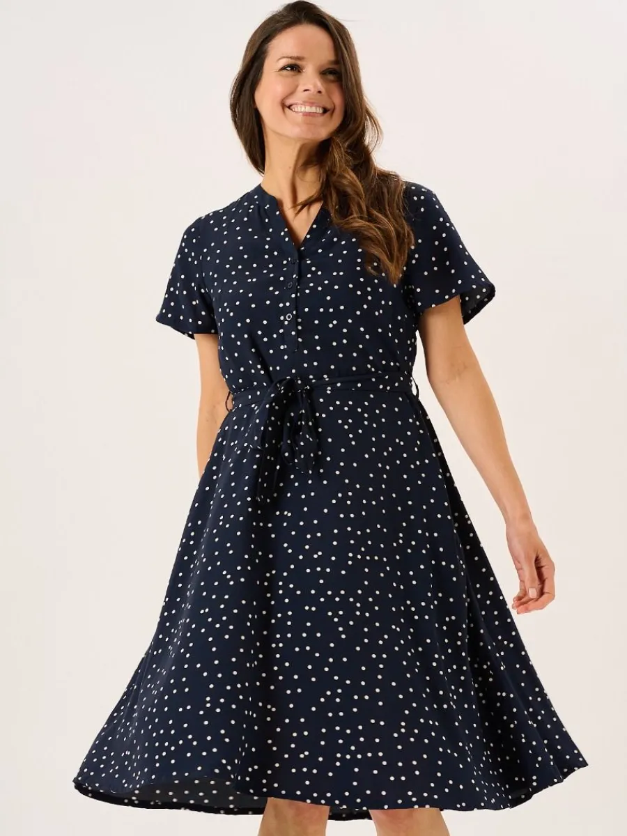 navy_and_white_spot_fit_a_2.webp Quba & Co Navy And White Spot Fit And Flare Dress - Norah Outlet