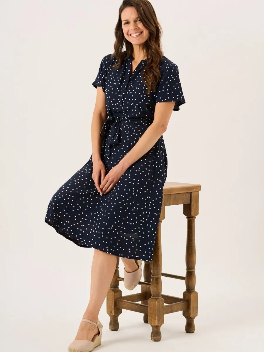 navy_and_white_spot_fit_a_3.webp Quba & Co Navy And White Spot Fit And Flare Dress - Norah Outlet