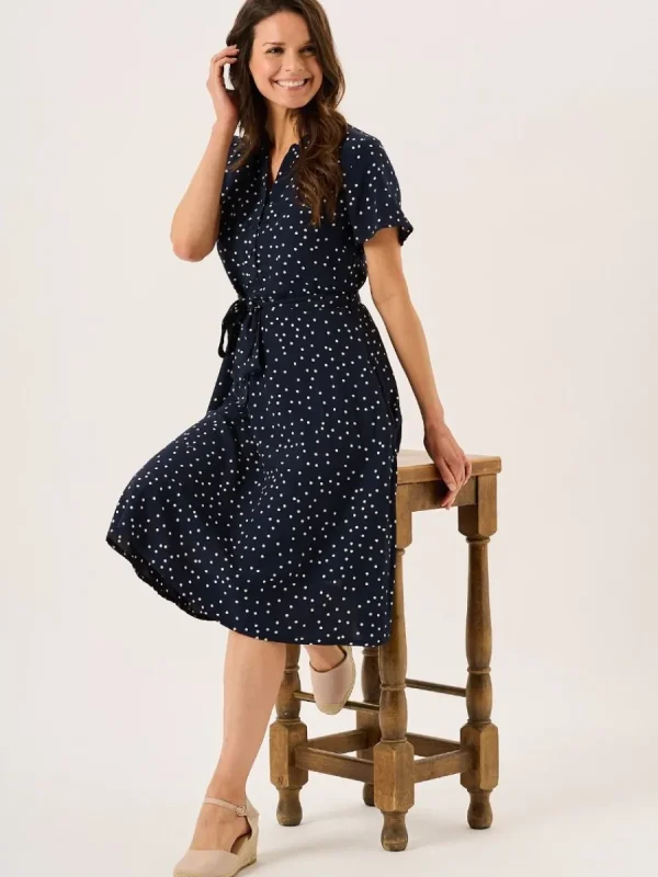 Quba & Co Navy And White Spot Fit And Flare Dress - Norah Outlet