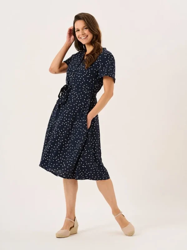 Quba & Co Navy And White Spot Fit And Flare Dress - Norah Outlet