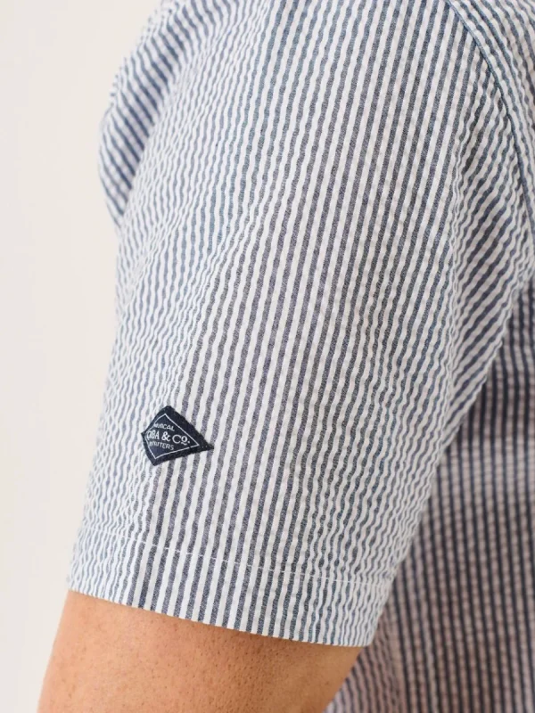 Quba & Co Navy And White Striped Seersucker Short Sleeve Shirt - Durst Online