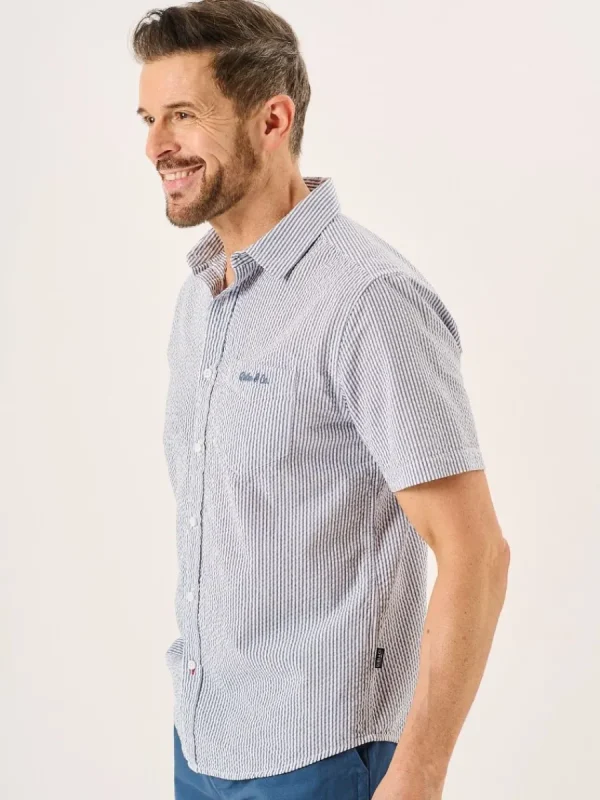Quba & Co Navy And White Striped Seersucker Short Sleeve Shirt - Durst Online