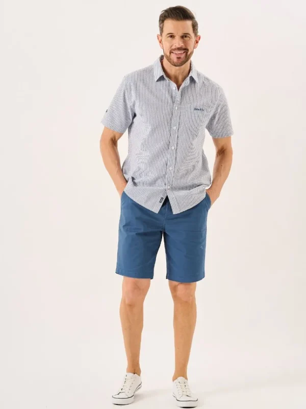 Quba & Co Navy And White Striped Seersucker Short Sleeve Shirt - Durst Online