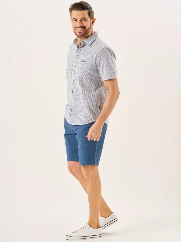 Quba & Co Navy And White Striped Seersucker Short Sleeve Shirt - Durst Online