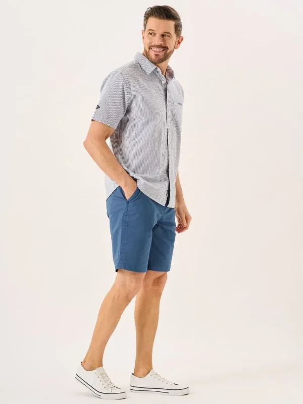 Quba & Co Navy And White Striped Seersucker Short Sleeve Shirt - Durst Online