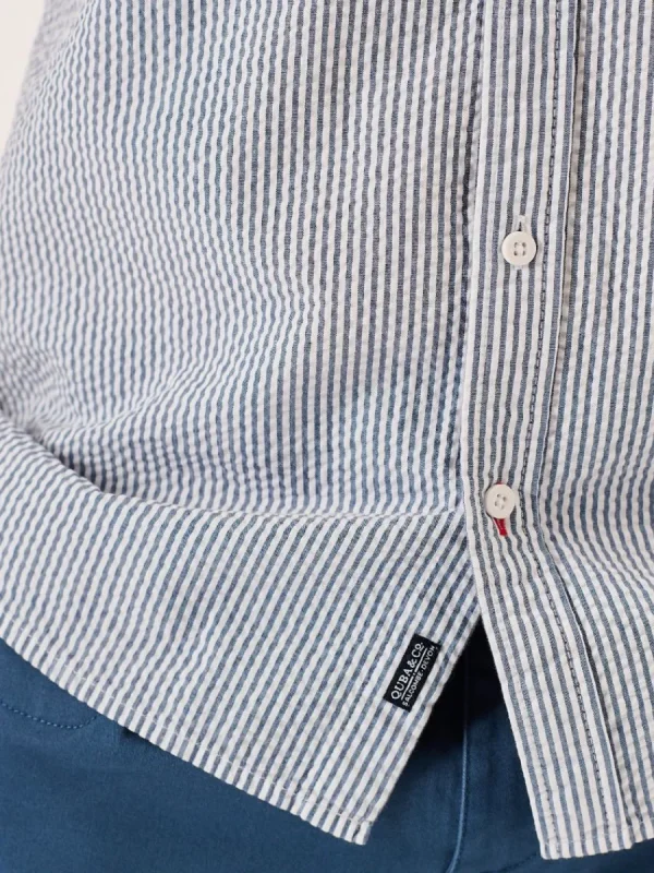 Quba & Co Navy And White Striped Seersucker Short Sleeve Shirt - Durst Online