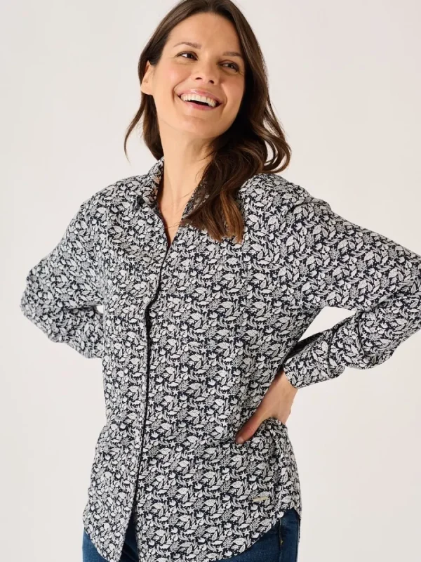 Quba & Co Navy And White Viscose Nautical Print Long Sleeve Shirt - Kelsie Clearance