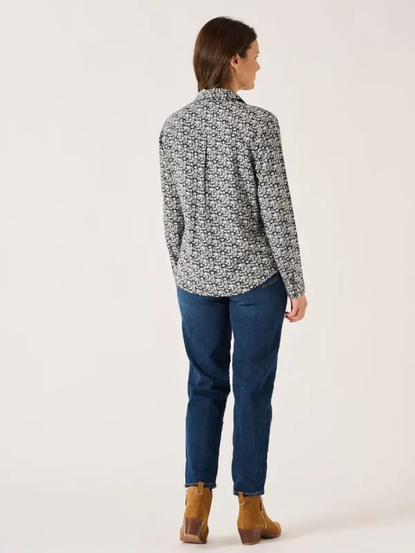 Quba & Co Navy And White Viscose Nautical Print Long Sleeve Shirt - Kelsie Clearance