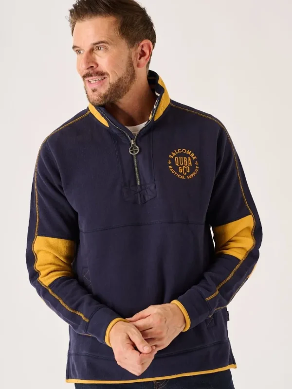 Quba & Co Navy And Yellow 1/4 Zip Pique Sweatshirt - Lundy Hot
