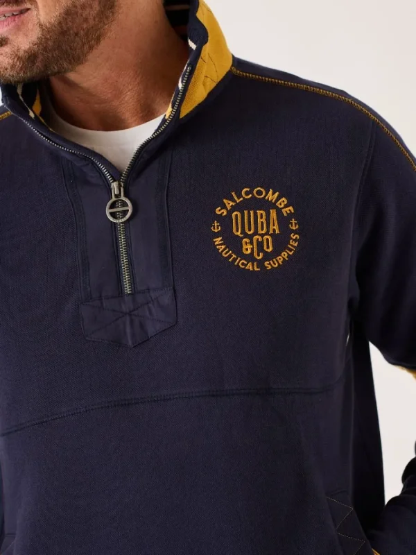 Quba & Co Navy And Yellow 1/4 Zip Pique Sweatshirt - Lundy Hot