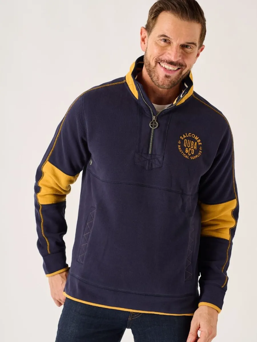 navy_and_yellow__zip_piqu_2.webp Quba & Co Navy And Yellow 1/4 Zip Pique Sweatshirt - Lundy Hot