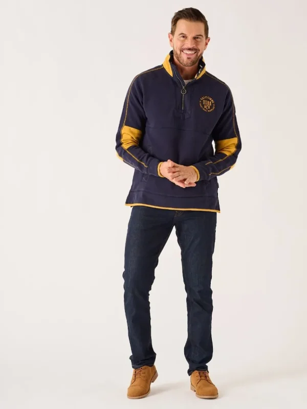Quba & Co Navy And Yellow 1/4 Zip Pique Sweatshirt - Lundy Hot