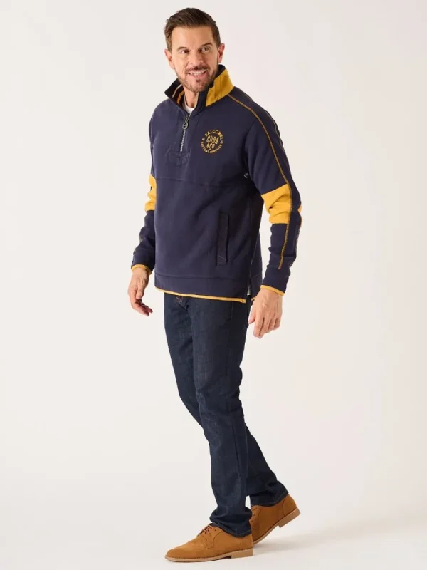 Quba & Co Navy And Yellow 1/4 Zip Pique Sweatshirt - Lundy Hot