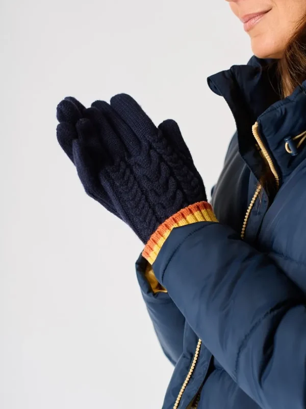 Quba & Co Navy Blue and Ochre Cable Knitted Gloves - Skoma Clearance