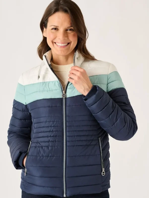 Quba & Co Navy Colour Block Short Quilted Jacket - Calina Fashion