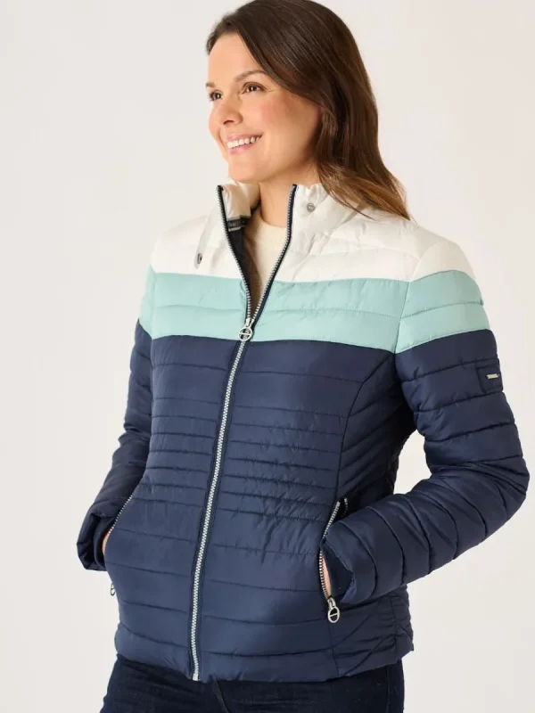 Quba & Co Navy Colour Block Short Quilted Jacket - Calina Fashion