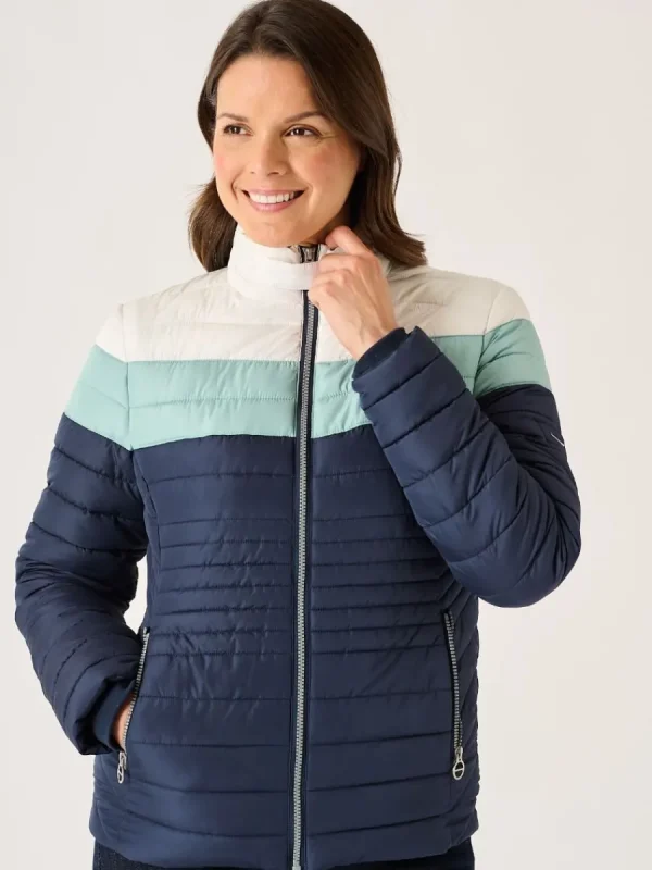 Quba & Co Navy Colour Block Short Quilted Jacket - Calina Fashion