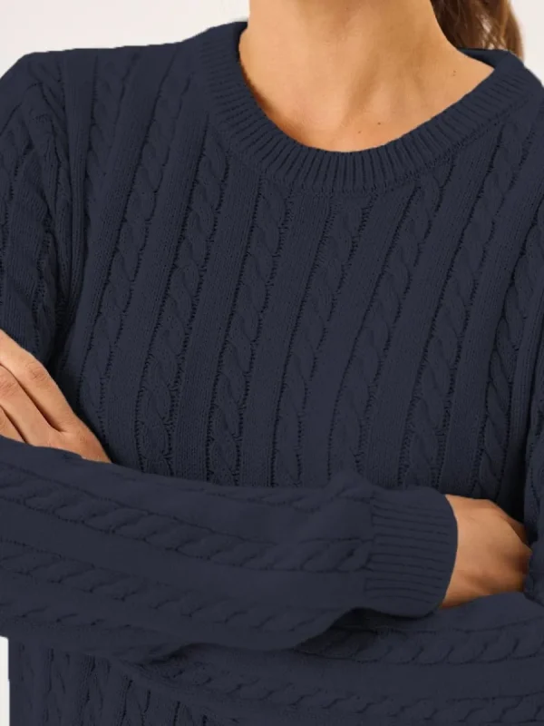 Quba & Co Navy Cotton Cable Knit Jumper - Calla Best