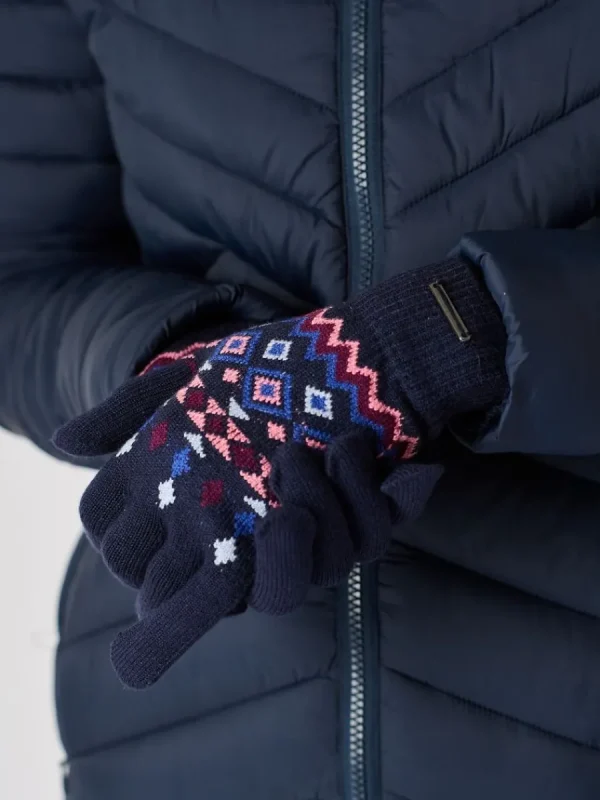 Quba & Co Navy Fairisle Warm Knitted Gloves - Gulls Sale