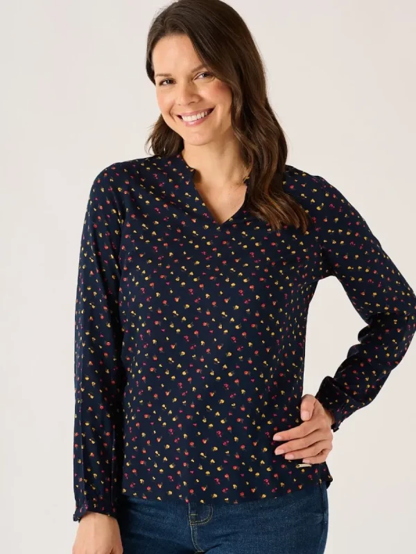 Quba & Co Navy Floral Print Long Sleeve Ditsy Top - Octavia Outlet