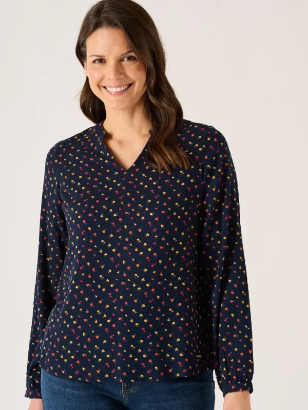 Quba & Co Navy Floral Print Long Sleeve Ditsy Top - Octavia Outlet