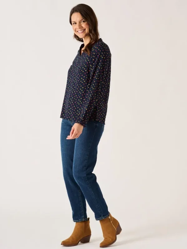 Quba & Co Navy Floral Print Long Sleeve Ditsy Top - Octavia Outlet