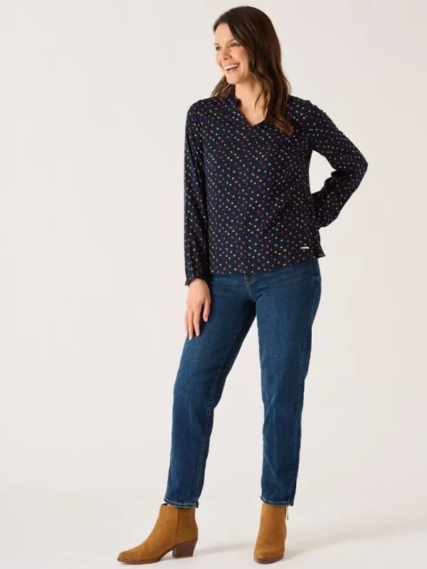 Quba & Co Navy Floral Print Long Sleeve Ditsy Top - Octavia Outlet