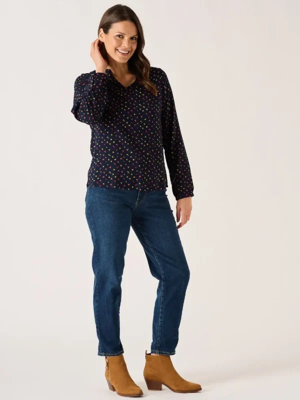 Quba & Co Navy Floral Print Long Sleeve Ditsy Top - Octavia Outlet