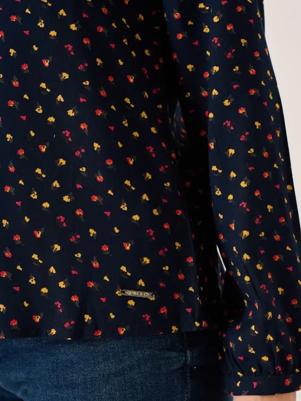 Quba & Co Navy Floral Print Long Sleeve Ditsy Top - Octavia Outlet