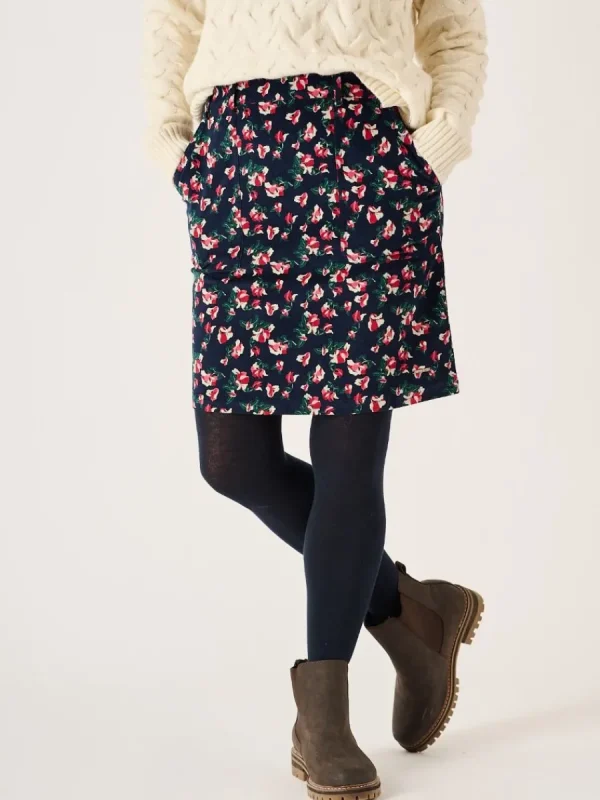 Quba & Co Navy Floral Printed Corduroy Skirt - Medina Online