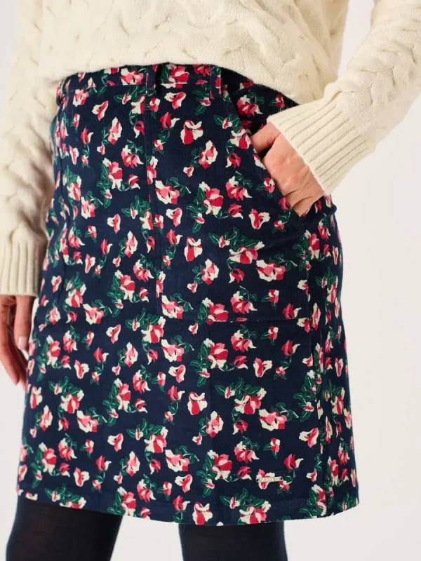 Quba & Co Navy Floral Printed Corduroy Skirt - Medina Online
