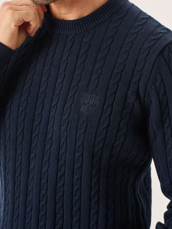 Quba & Co Navy Lifestyle Cable Knitted Jumper - Mondell Online