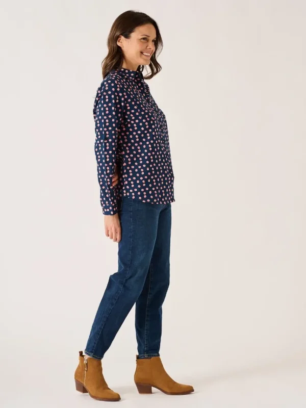 Quba & Co Navy Long Sleeve Pink And White Spot Print Shirt - Celina New