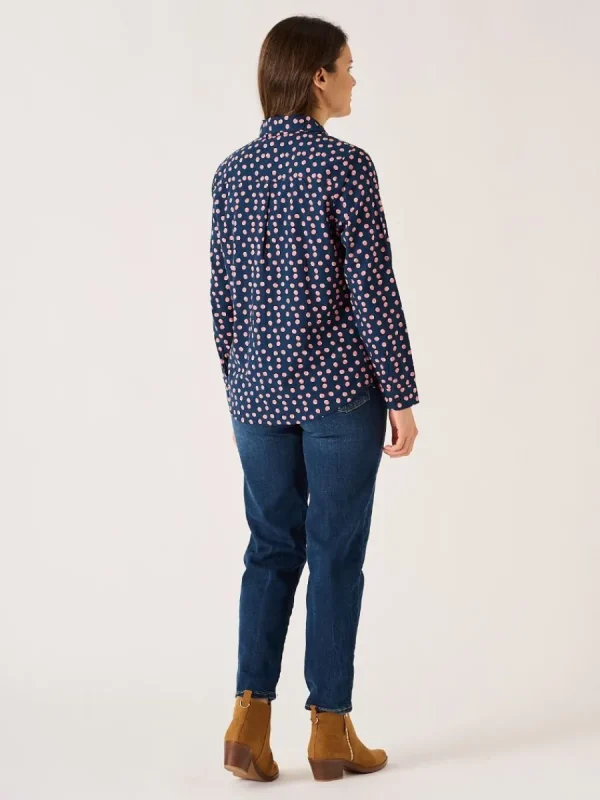 Quba & Co Navy Long Sleeve Pink And White Spot Print Shirt - Celina New
