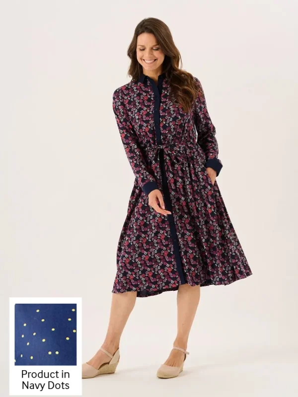 Quba & Co Navy Long Sleeve Spotted Shirt Dress - Dovima Outlet