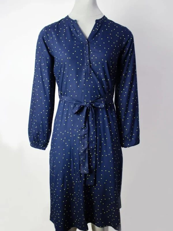 Quba & Co Navy Long Sleeve Spotted Shirt Dress - Dovima Outlet