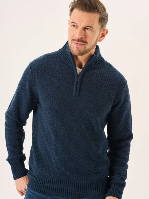 Quba & Co Navy Merino Rich Zip Neck Lifestyle jumper - Kloof New