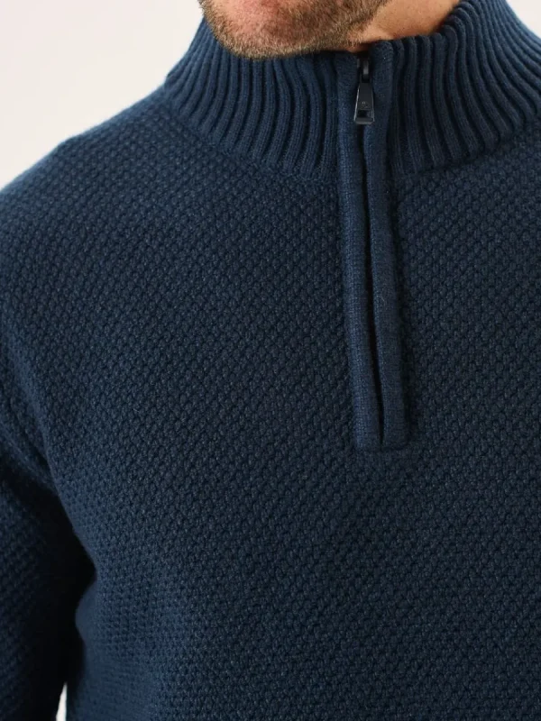 Quba & Co Navy Merino Rich Zip Neck Lifestyle jumper - Kloof New