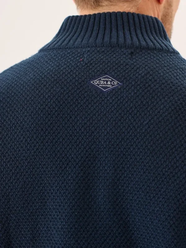 Quba & Co Navy Merino Rich Zip Neck Lifestyle jumper - Kloof New