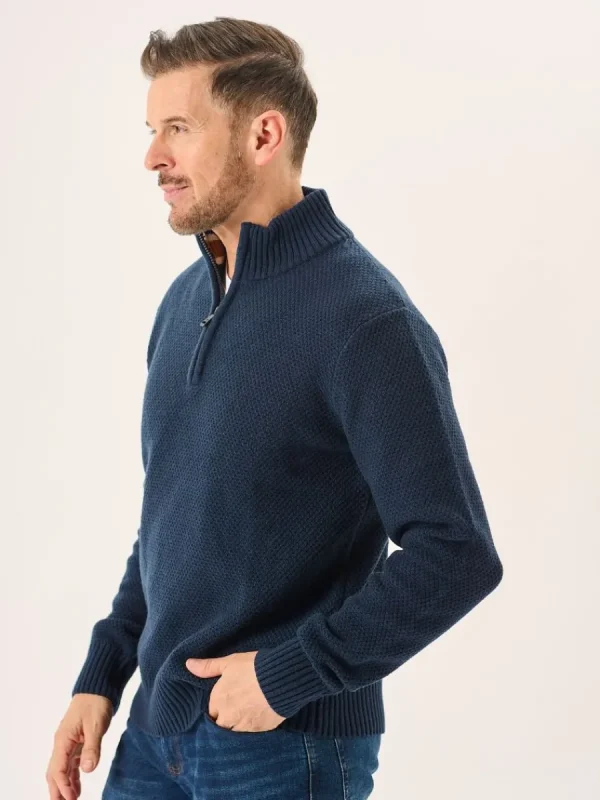 Quba & Co Navy Merino Rich Zip Neck Lifestyle jumper - Kloof New