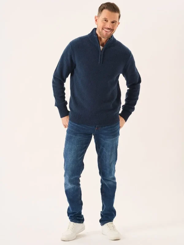 Quba & Co Navy Merino Rich Zip Neck Lifestyle jumper - Kloof New